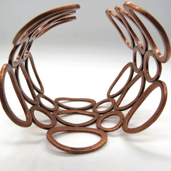 Brutalist Bracelet Copper Tone Geometric Links Statement Cuff - Picture 10 of 10